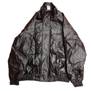 VINTAGE Nike Leather Jacket BIG LOGO Large Black